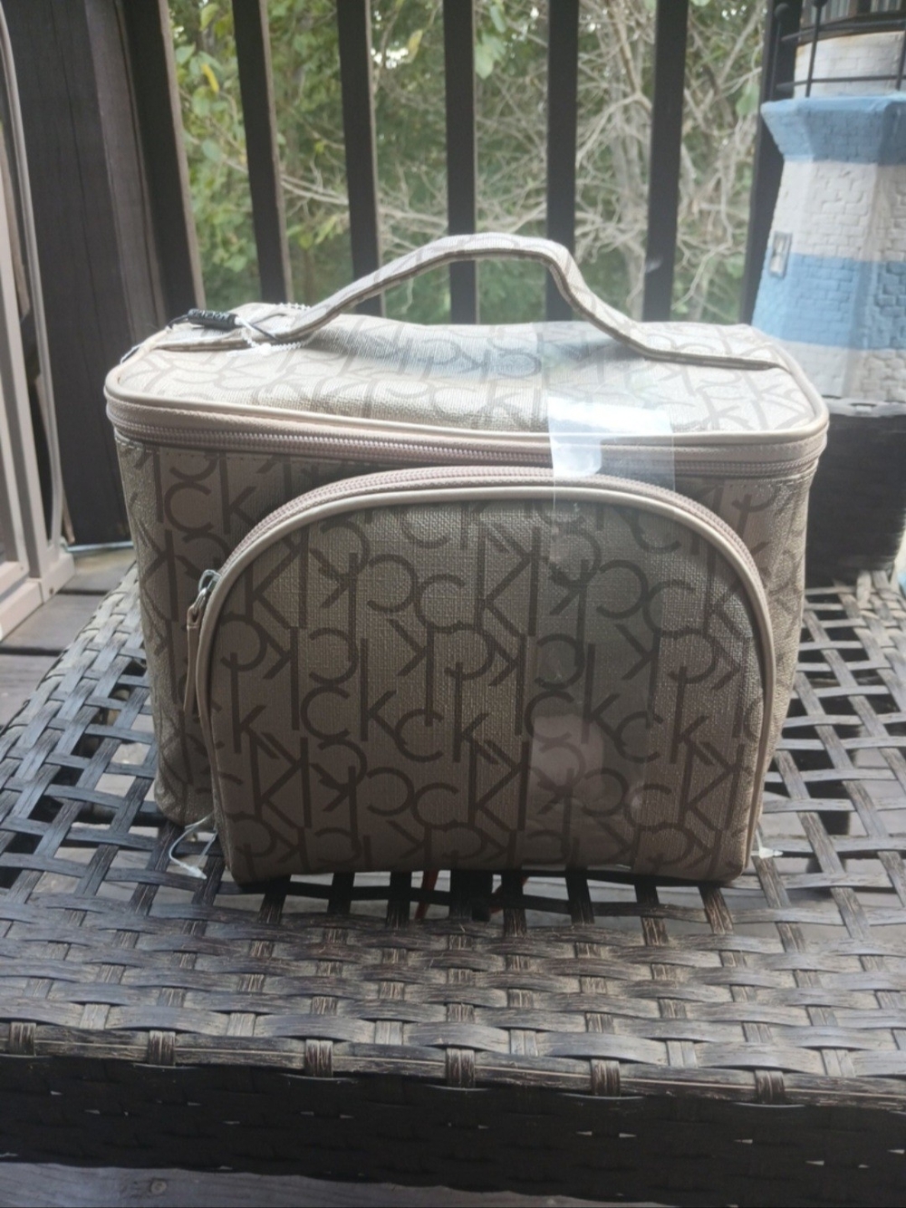 Calvin Klein Logo Pattern MTALLIC TAUPE Travel Toiletry Bag